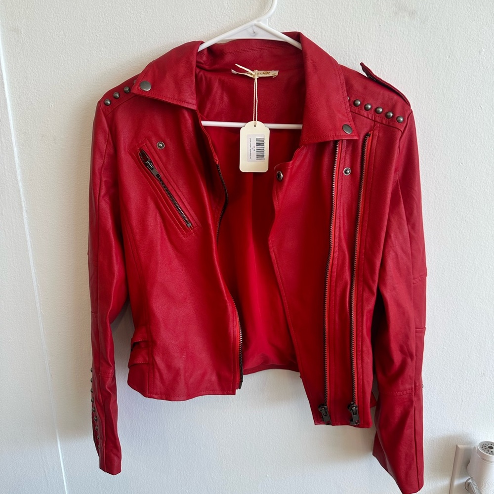 BRAND NEW RARE indigo child red studded leather jacket